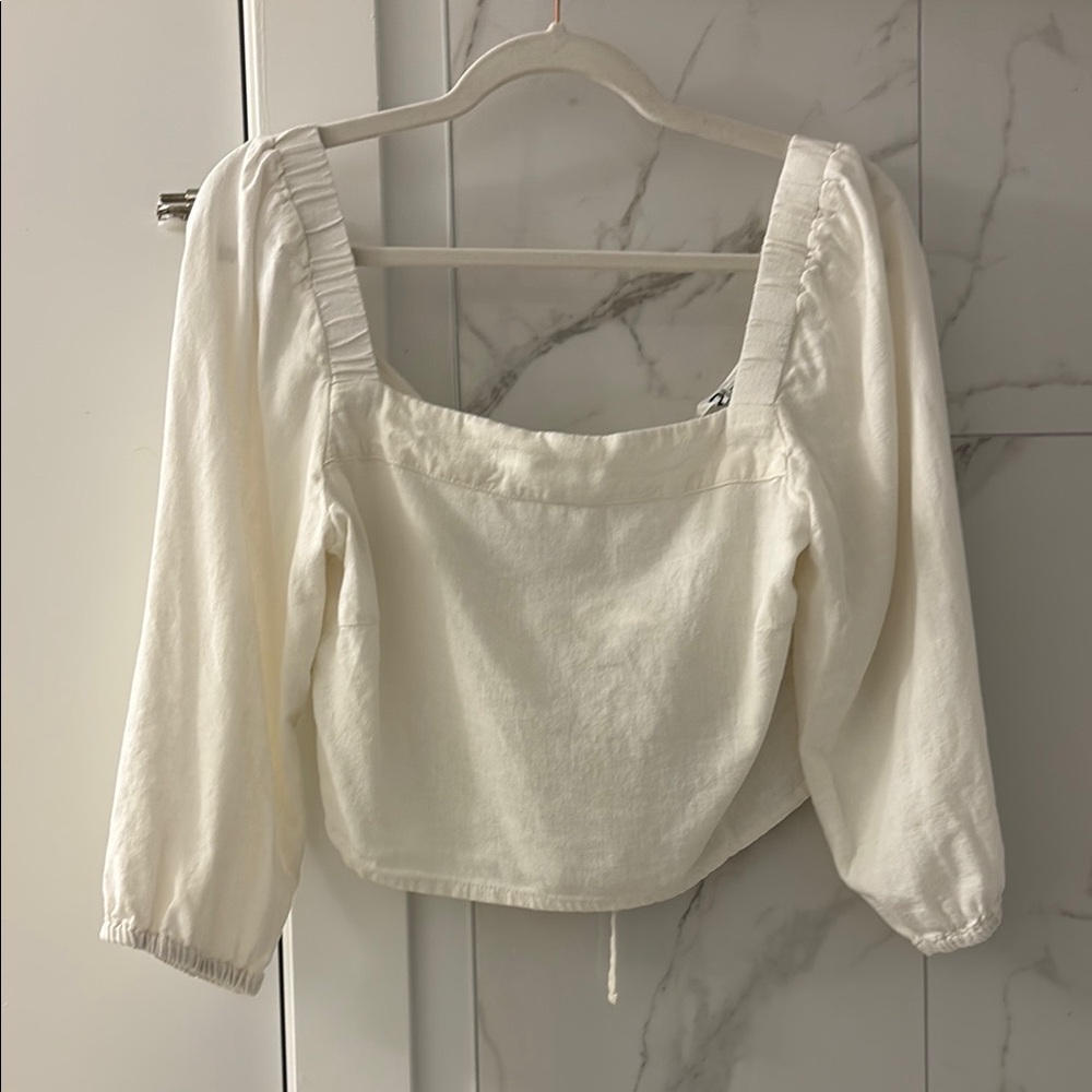 Only Cream Puff Sleeve Smocked Blouse